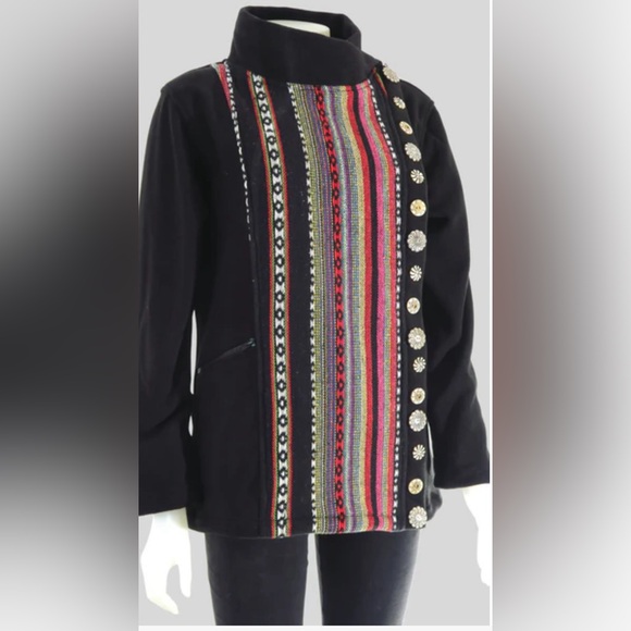 Leopards and Roses Short Fleece/Gheri Bone Button Jacket Size XL - Picture 1 of 11